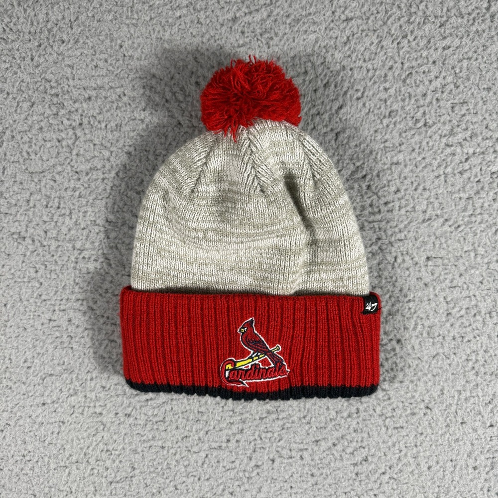 '47 St. Louis Cardinals Knit Beanie One Size MLB Hat Cap Gray Red Pom